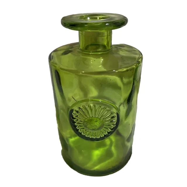 Vintage Recycled Green Glass Art Vase Made In Spain Candle Holder  Floral Design