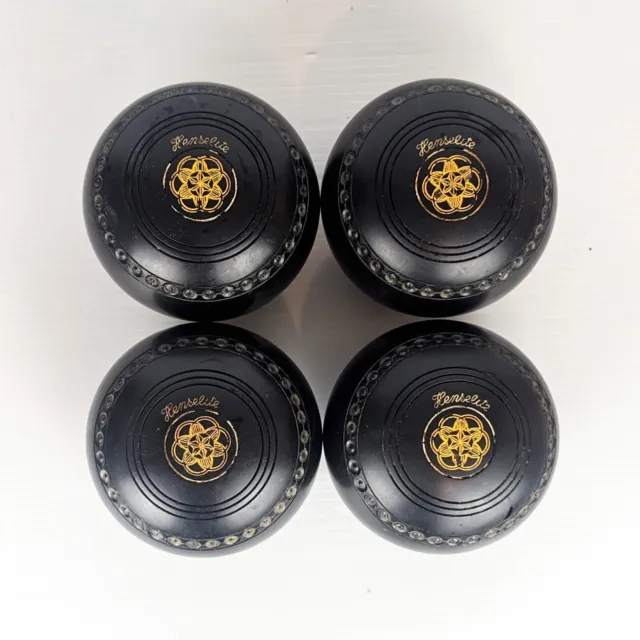 Henselite Maestro Deluxe Lawn Bowls Set Of Four Black Dimple Grip Size 4 Heavy 2