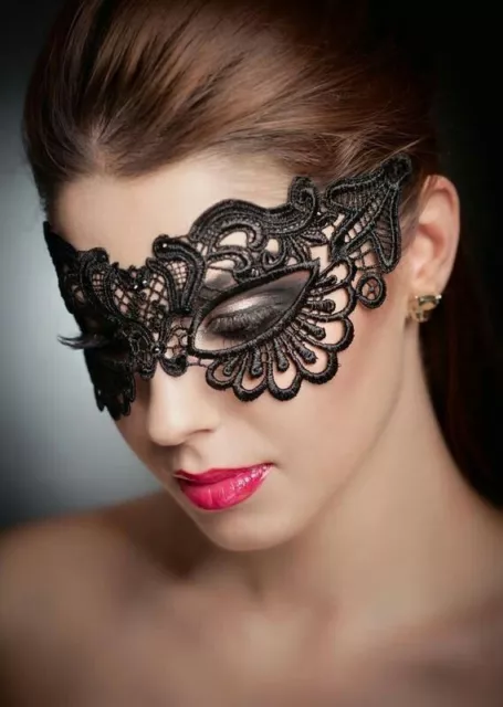 Lace Masquerade Eye Mask BLACK Gothic Fancy Dress Ladies Hen Party Halloween new