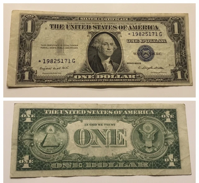 Vintage Star 1935-G Motto $1 Note Silver Certificate Washington One Dollar Bill