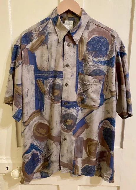 Vintage ST MICHAEL Shirt Men's Medium Abstract Short Sleeve Lightweight Summer