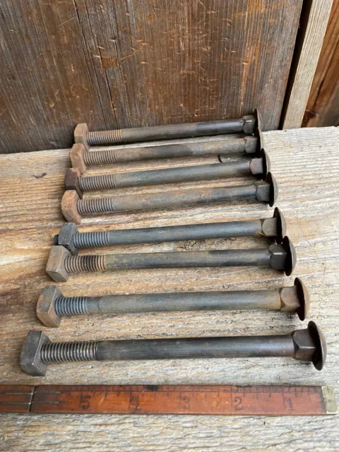 Qty=8 New-Old Stock Forged Lamson 7/16 Carriage Bolts ~ Square Nuts ~ 6" L