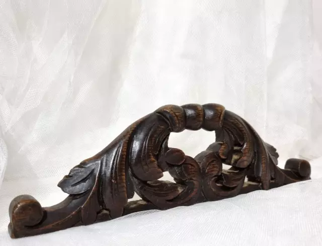Scroll leaf wood carving pediment  - Antique french salvaged architectural 14 in