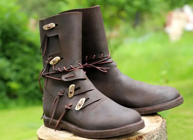 Renaissance Shoes Leather Viking Larp Shoes Gosudar viking middle high boot SCA