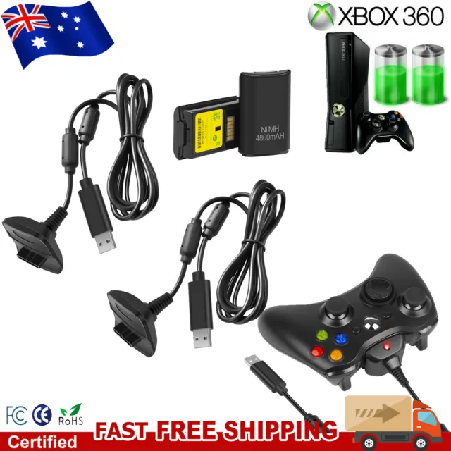 2 Rechargeable Battery + USB Charger Cable Pack XBOX 360 Wireless Controller AU
