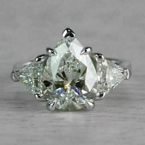 Three Stone Pear Cut 3.50 Ct Real Treated Diamond in 925 Silver Engagement Ring