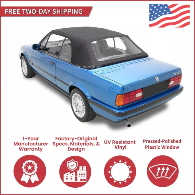 1986-93 BMW 3-Series E30 Convertible Soft Top w/DOT Approved Window, Black Twill