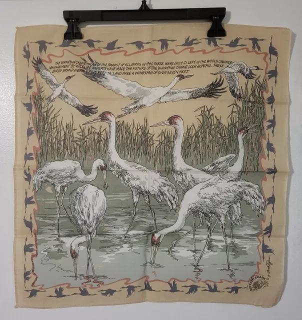 Vintage Buffalo Roams bandana/ scarf by Arvale Rogers, 9 Whooping cranes, USA