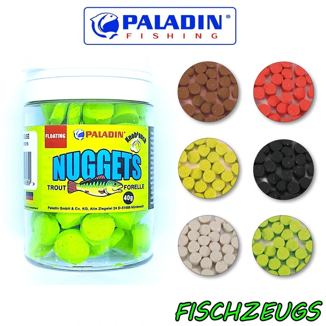 Paladin Trout Nuggets Knobi Forellenköder Schwimmteig Pellets 40g NEU Glitzer