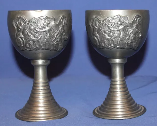 Set 2 Vintage Swiss Ornate Pewter Goblets