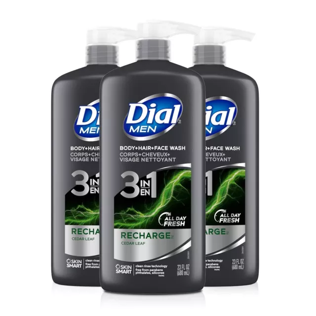 Dial Men 3in1 Body Hair and Face Wash, Recharge, 69 Fl Oz - (3-23 Fl Oz Bottles)