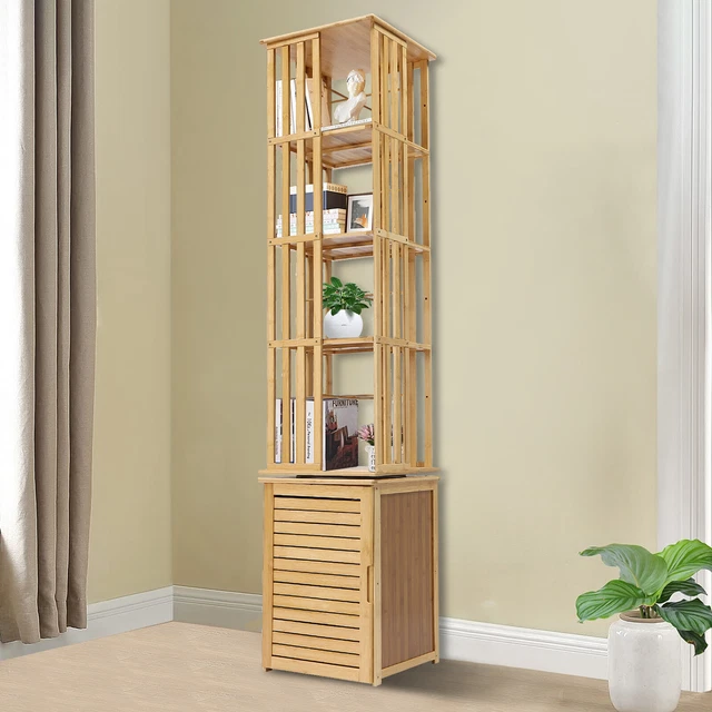 6-TIER BAMBOO ROTATING Bookshelf Rack Storage Display Organizer Corner ...