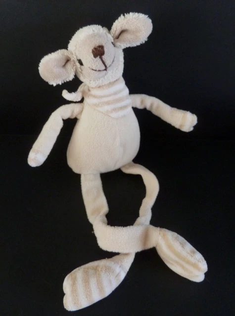 946. DOUDOU PELUCHE LES PETITES MARIE MOUTON agneau ECRU FOULARD RAYE 32cm  TBE