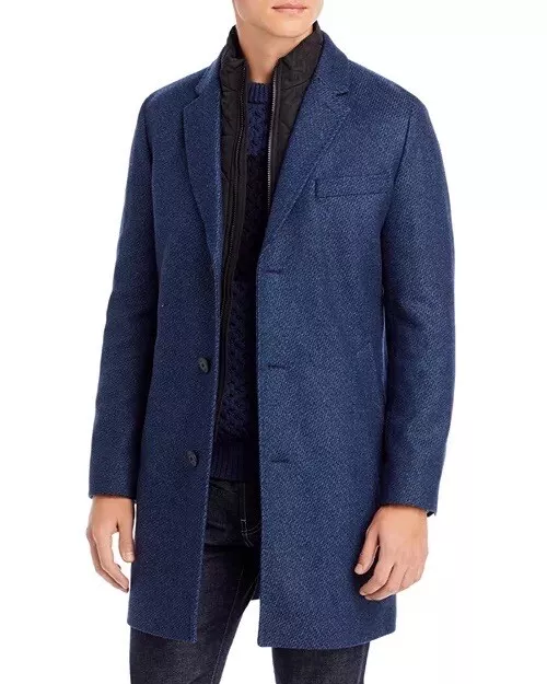HUGO Hugo Boss Men's Milogan Blue Wool Blend Textured Slim Fit Coat Bib 42R 2
