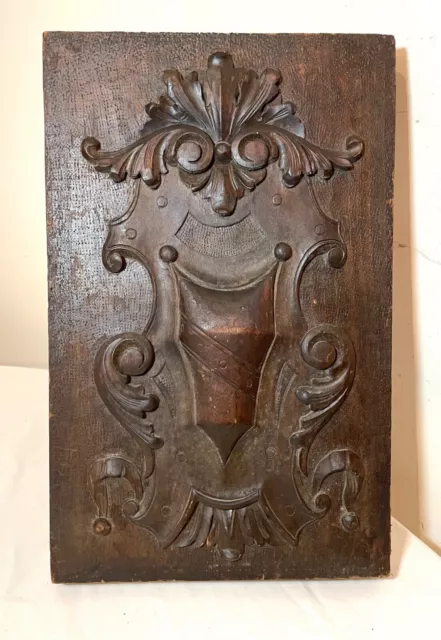 1800's antique carved wood architectural salvage relief wall sculpture panel