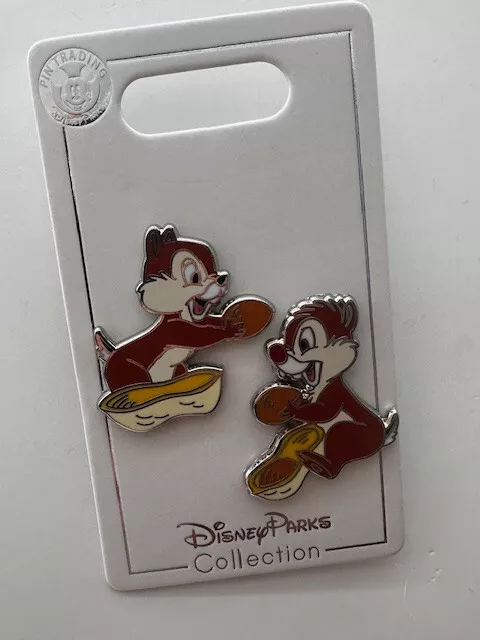 Disney Chip and Dale Pin Set 2 Pins Chip Dale Chipmunks Smiling Holding Peanuts