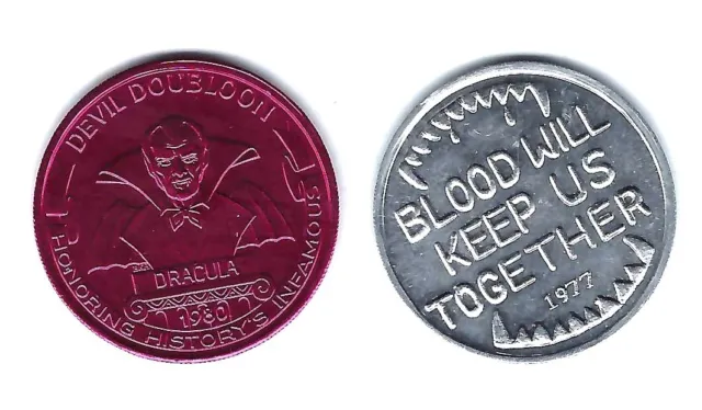 Count Dracula Vampire Teeth Red Blood Satan Devil Doubloon Coin Token Medallions