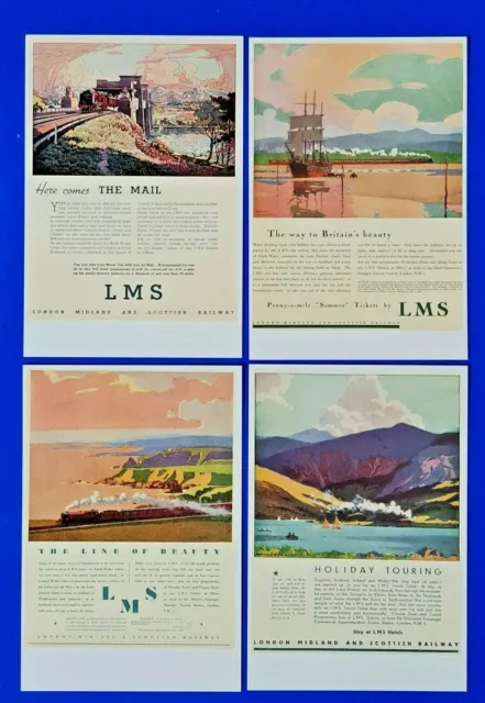 Set Mit 4 Reproduktion Eisenbahn Werbe Plakat Postkarten Lms London Schottische