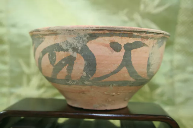 RARE Ancient China Terracotta "Lucky Man" 4.5" Bowl. Han Dyn. (206 BC-220 AD)