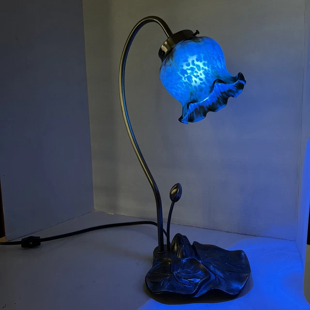 16" Vintage Gooseneck Lily Pad Tulip Frosted Shade Tabletop Accent Lamp