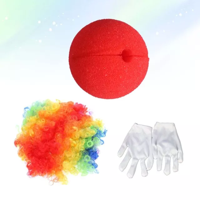3er Clown-Kostüm-Set: Nase, Perücke, Handschuhe - Karneval, Party, Verkleidung