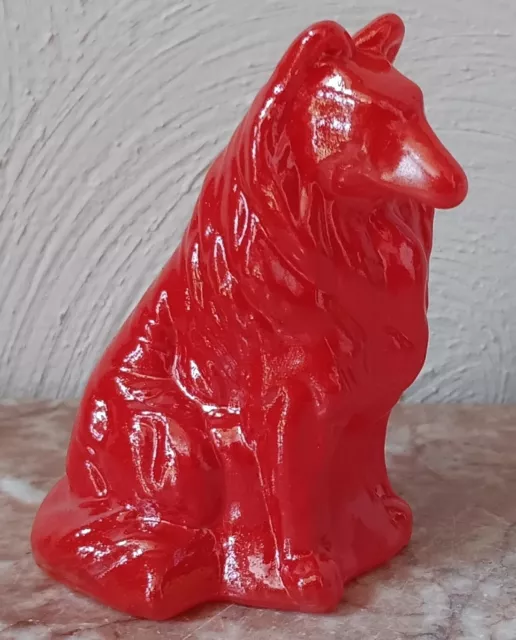 Collie Sheltie Dog Figurine - Airbrushed Red Solid Glass - Mosser USA
