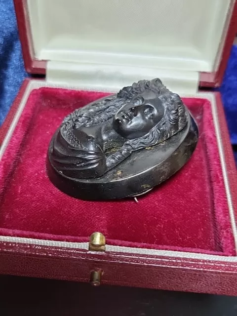 Very Large Whitby Jet Mourning Brooch C1880 High Relief Goddess Cameo 25.9 grams 2