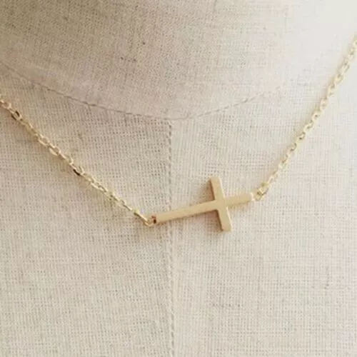 14k or Jaune Plaqué Argent Sterling Pendentif Croix Collier 18 " Chaîne