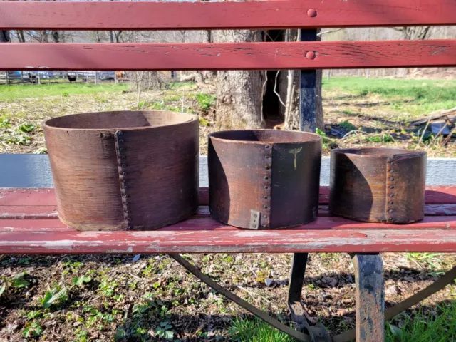 Antique 19thC DRY MEASURE x3 PANTRY BOX EB Frye Wilton NH Basket Primitive