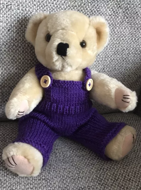 NEW Fit 12” Tall TEDDY BEAR CLOTHES  RICH PURPLE DUNGAREES TROUSERS HAND KNITTED