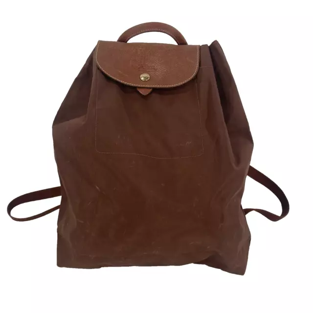 Longchamp Le Pliage Brown Nylon Sac A Dos Backpack Drawstring Straps