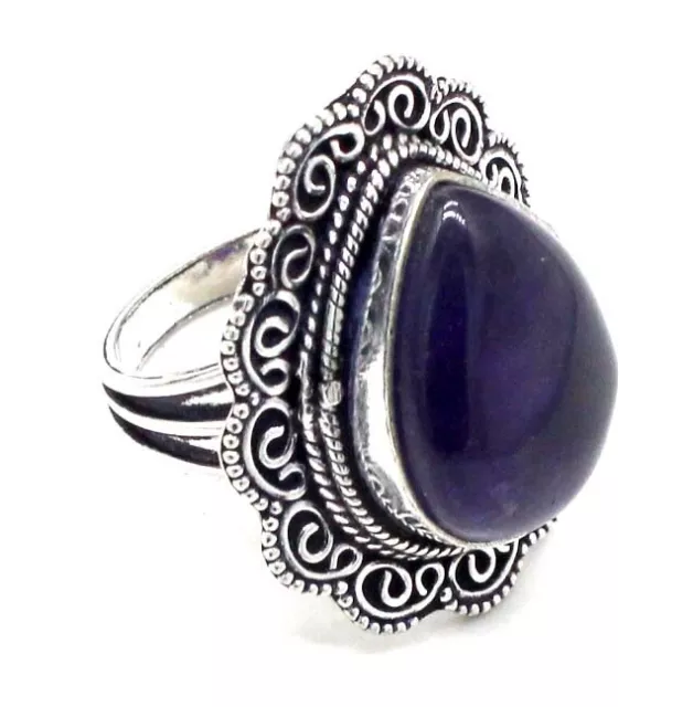 925 Sterling Silver Purple Amethyst Gemstone Handmade Jewelry Vintage Ring S-8"