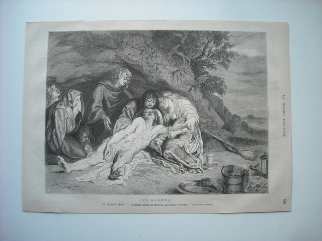 Gravure 1876. Le Christ Mort. Esquisse Peinte De Rubens, Au Musee D’anvers.