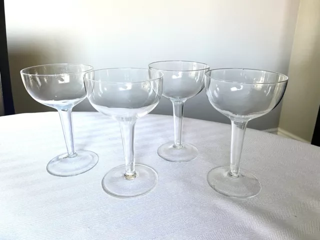 4 Set Vintage Hollow Stem Champagne Coupe Crystal Glasses W/Beveled Stem 5" Tall