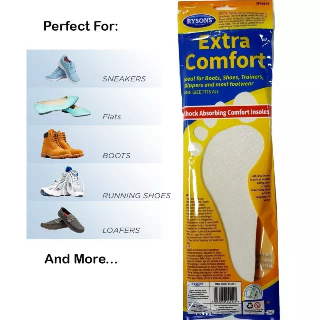 4x Shoe Insoles Insert Extra Comfort Sports Shock Absorbing Men Women Size 3-11