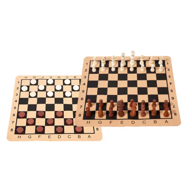 Jeu d'échecs et de dames, pièces d'échecs en bois avec fond en feutre pour