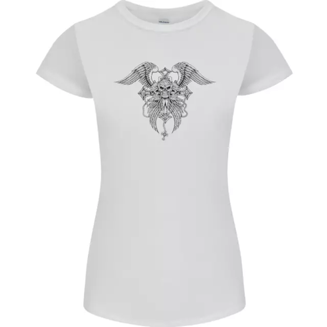 Cross Skull Wings Gothic Biker Heavy Metal Womens Petite Cut T-Shirt
