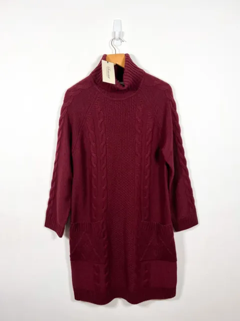 Somerset Alice Temperley Jumper Dress 14 Berry Wool Blend Chunky Cable Knit New