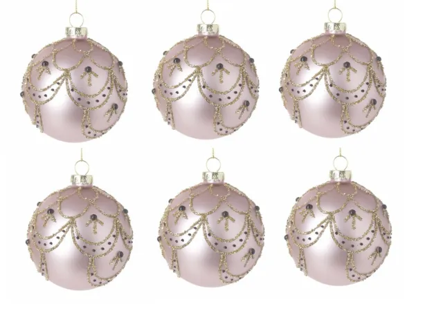 Heaven Sends Rosa Perle Glas Gold Perlen Rund Bummeln Weihnachten Baumdekoration x6