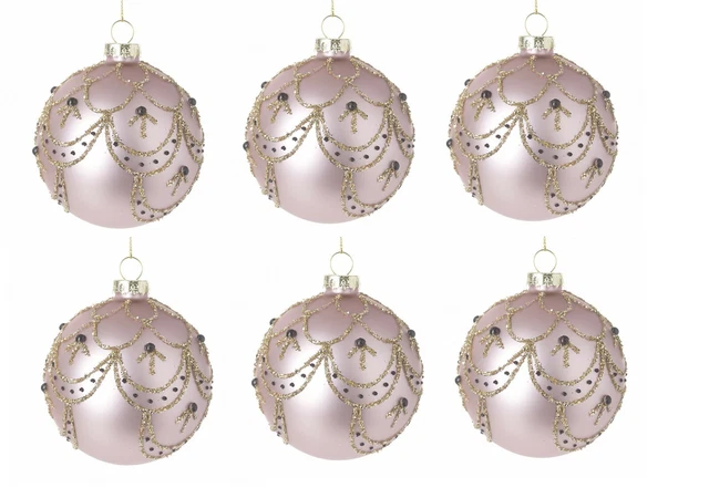 Heaven Sends Rosa Perle Glas Gold Perlen Rund Bummeln Weihnachten Baumdekoration x6