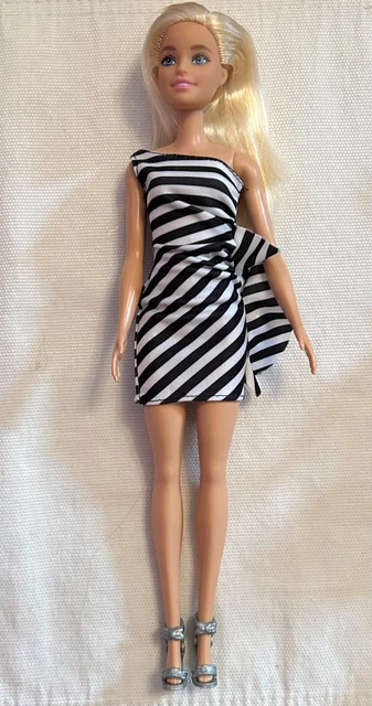 barbie black and white striped dress VINTAGE BARBIE blue white strip dress with mattel label No Doll