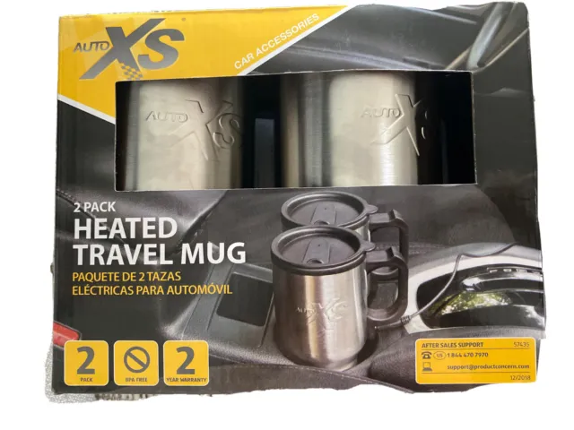 Auto XS 12V Electric Heated Travel Mugs Stainless Steel Coffee Tea Cup Warmer 2!