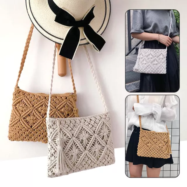 Boho Straw Rattan Raffia Bag Woven Handbag Beach Shoulder StrapTassel Hand Bag