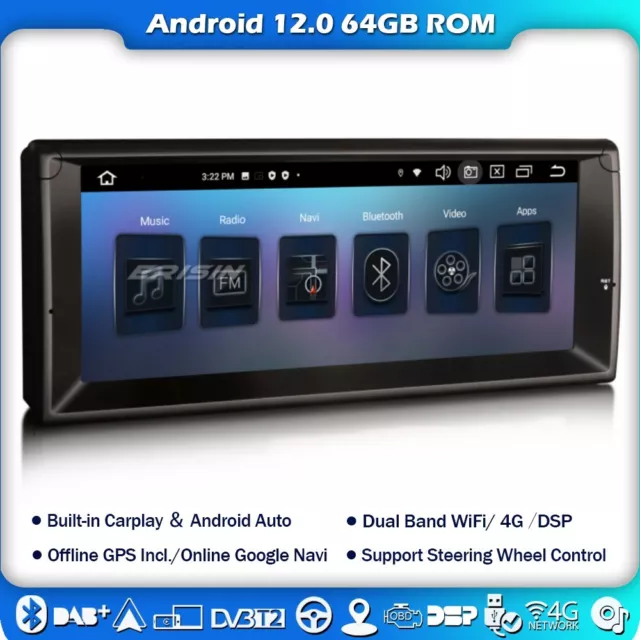 10.25" 8-Core Android 12 Autoradio GPS DAB+Wifi CarPlay RDS for BMW X5 E53 Radio