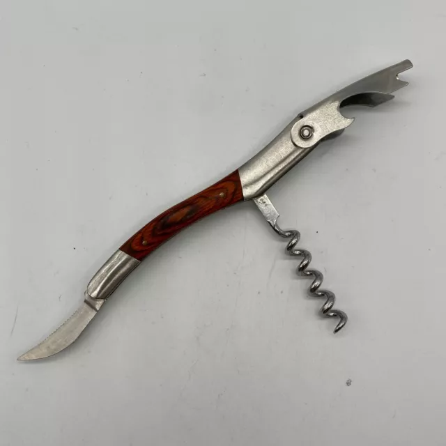 Waiter's Folding Corkscrew / Bottle Opener / Foil Cutter - Wood