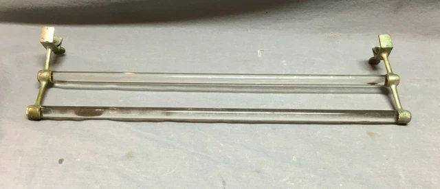 VTG 20" Double Glass Towel Bar Side Clamp Kitchen Bath Nickel Brass Old 1421-21B