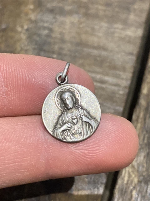 Pendentif Ancien En Argent Massif 925 - Médaille Religieuse Vierge Et Jésus - Occasion