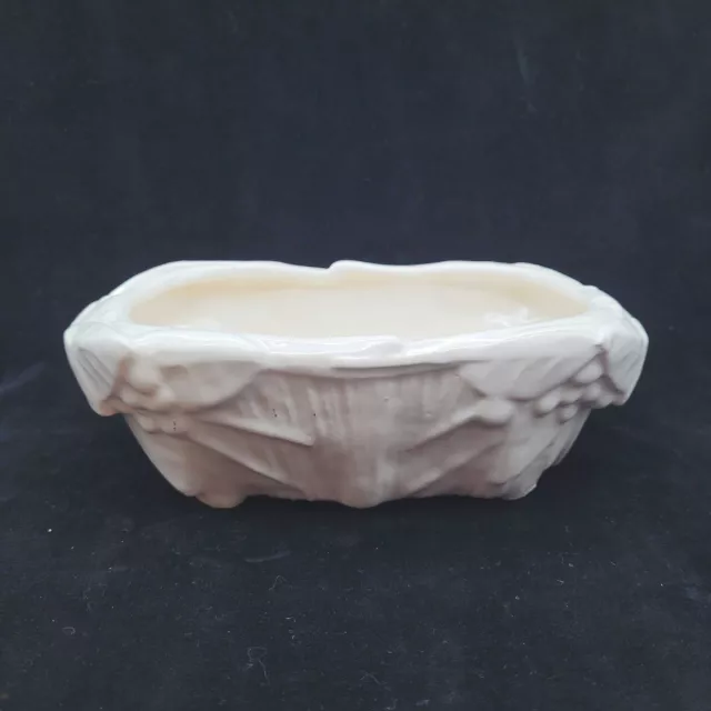 Vintage 1947 McCoy Pottery Ivory Oblong Planter Dimensional Leaves & Berries 8"