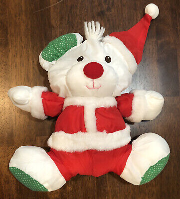 Fisher Price Puffalumps Christmas Santa Mouse White Plush Red Hat #8127 Vintage