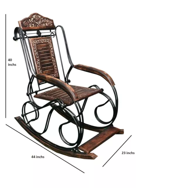 Hand Carved Wooden and Iron Rocking Chair For Diwali Decoration Resting Chair 2